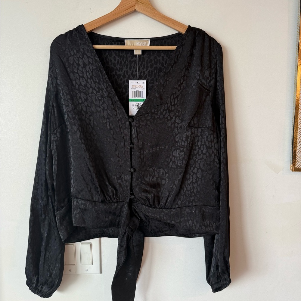 Black Leopard Michael Kors Print Women's Top L